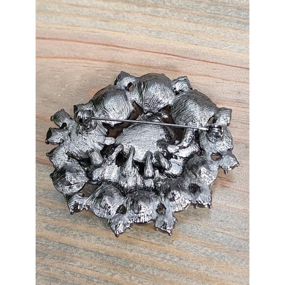 Vintage Blue and Green Layered Rhinestone Brooch - Picture 5 of 5